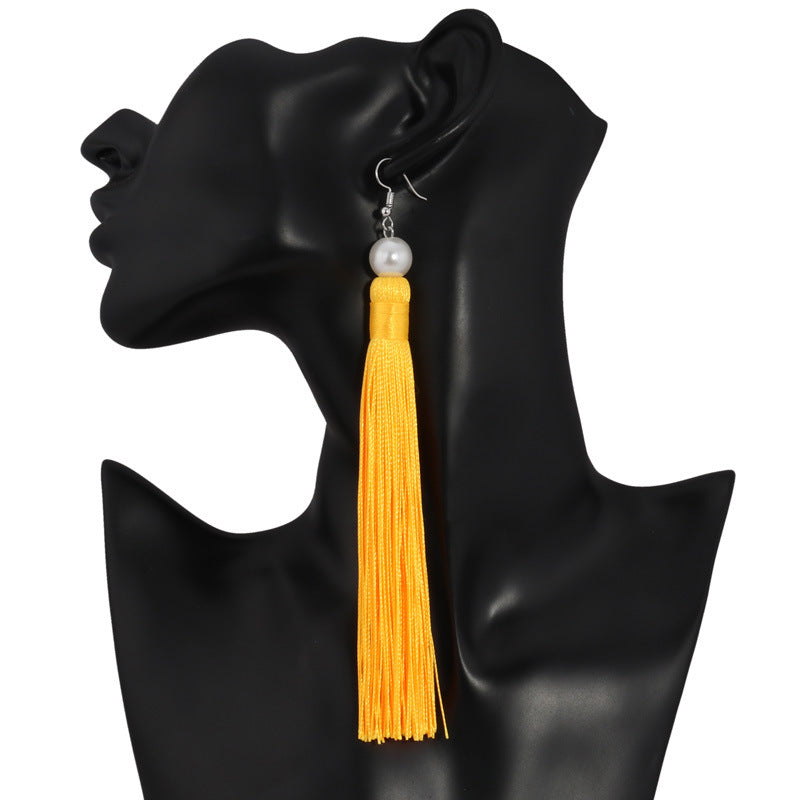 Red Tassel Pearl Drop Earrings