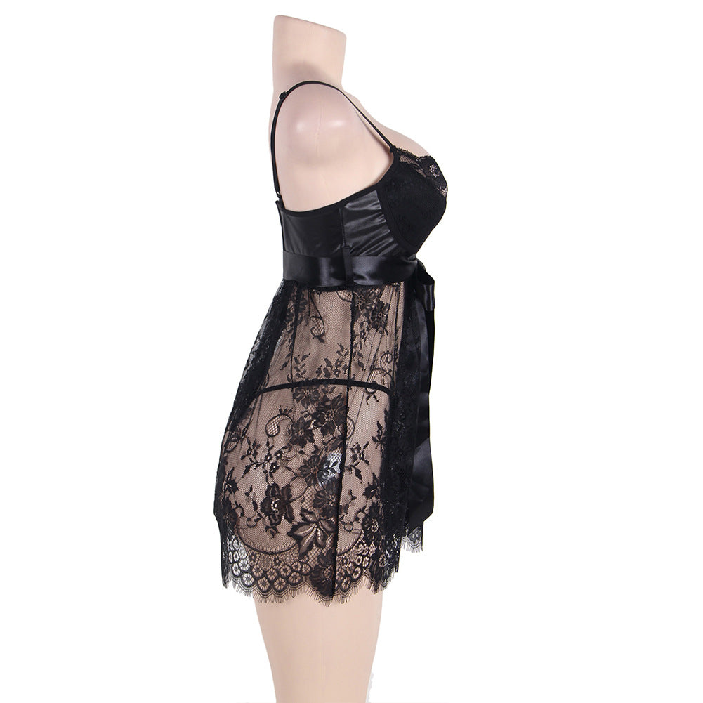 Plus Size Lace Print Sheer Mini Dress