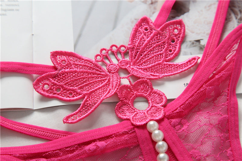 Pearl String and Butterfly Embroidery Thongs