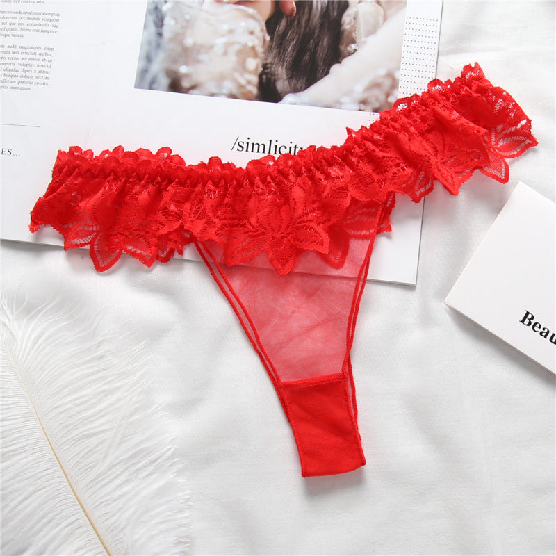 Sheer Lace Ruffle Thong Panty