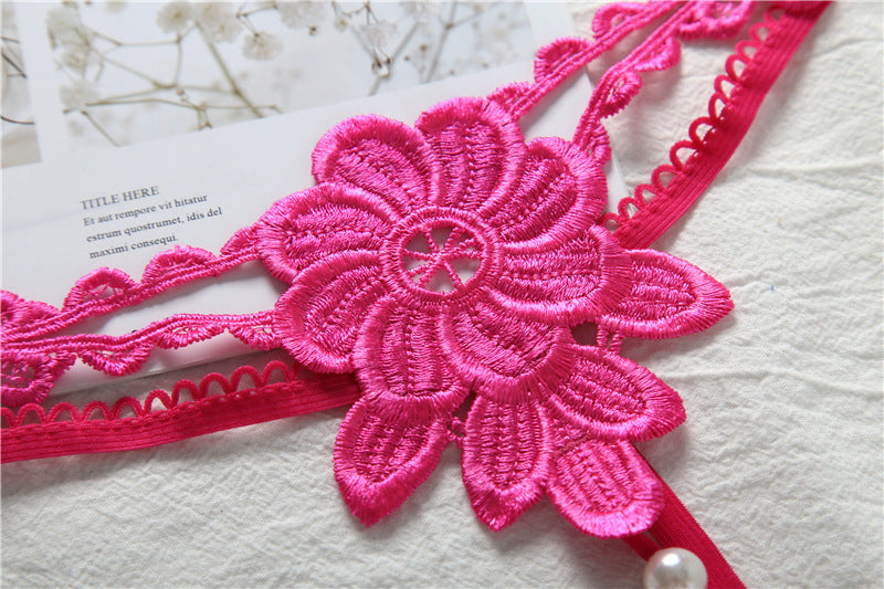 Flower Applique Pearl Strand G String