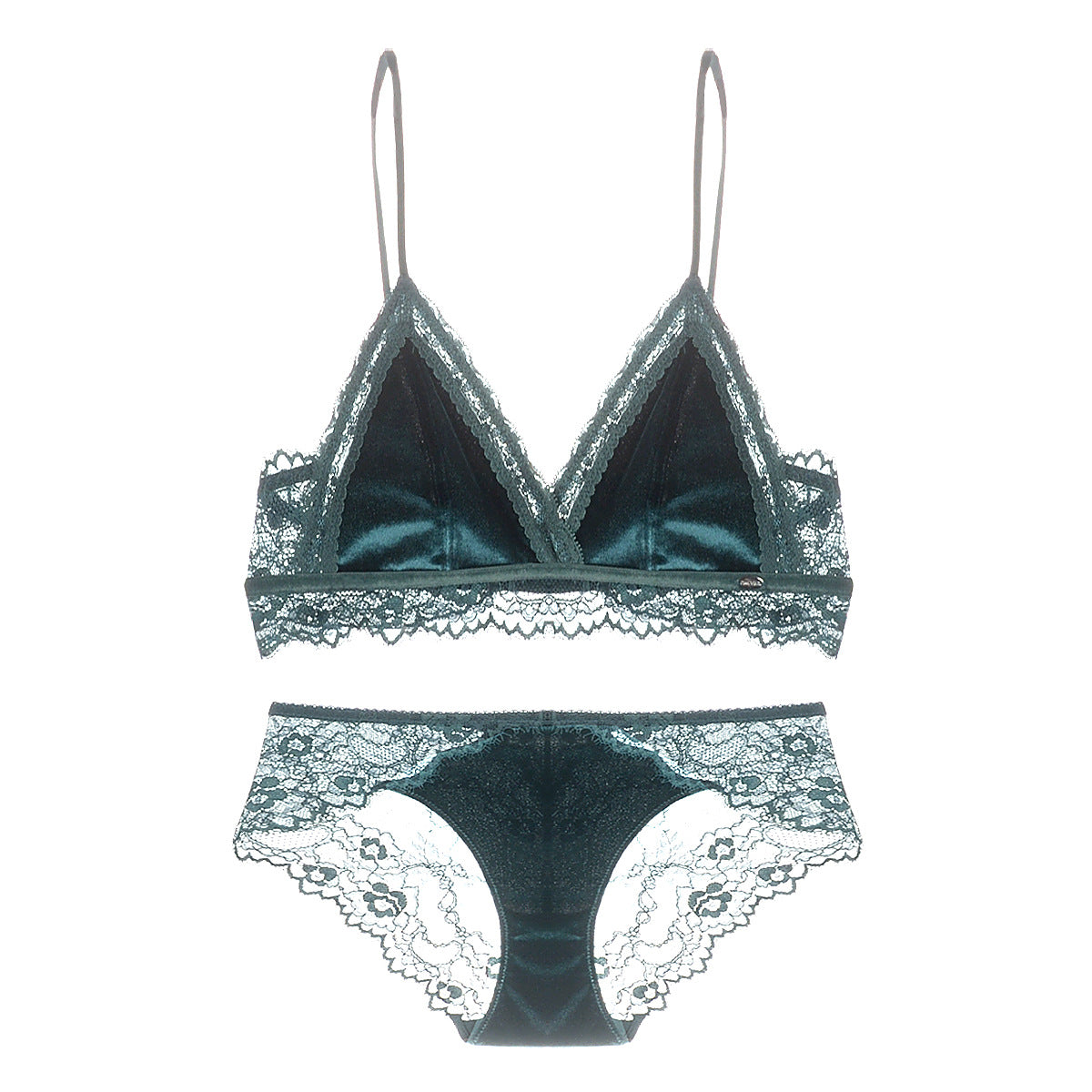 Reggiseno triangolare in pizzo satinato e mutande