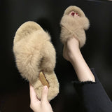 Fuzzy fur crisse kriskros slipperschoenen