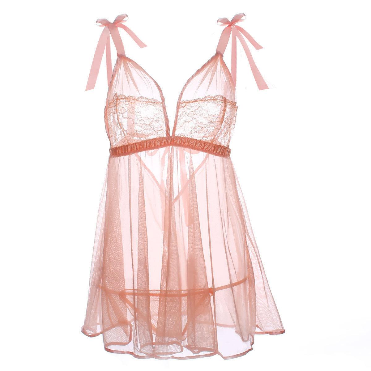 Peekaboo Pleats Bow Strap Babydoll