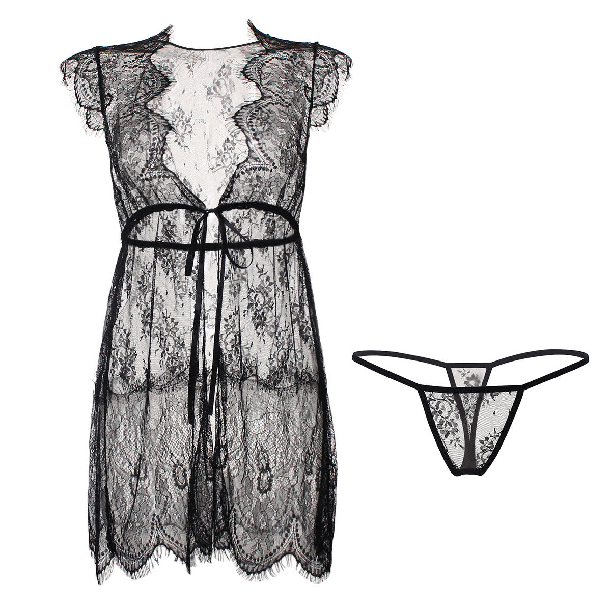 Vintage Lace Tie Front Lingerie Set