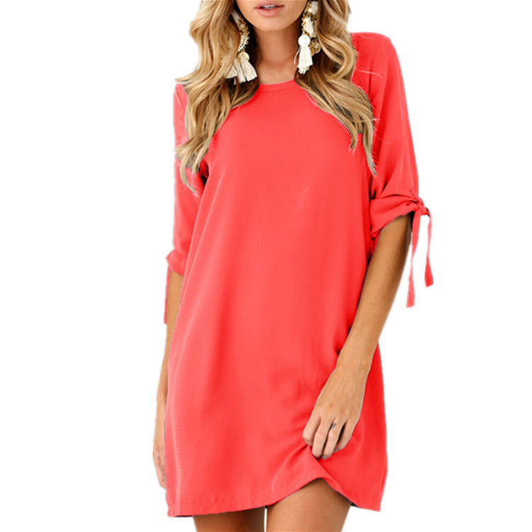 Solid Tie-Sleeve T-Shirt Tunic Dress