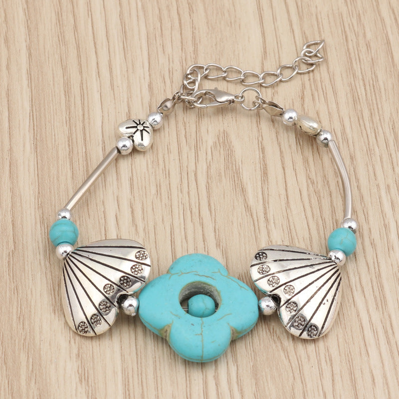 Floral Turquoise and Heart Charm