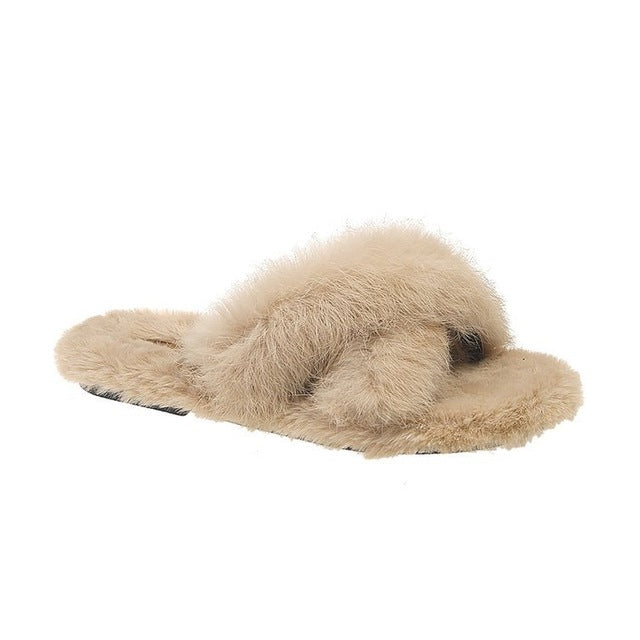 Fuzzy fur crisse kriskros slipperschoenen