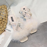 Fluffy Fur Strap Kitten Heel Sandals