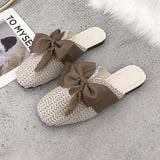 Woven Bow Top Slip On Sandals