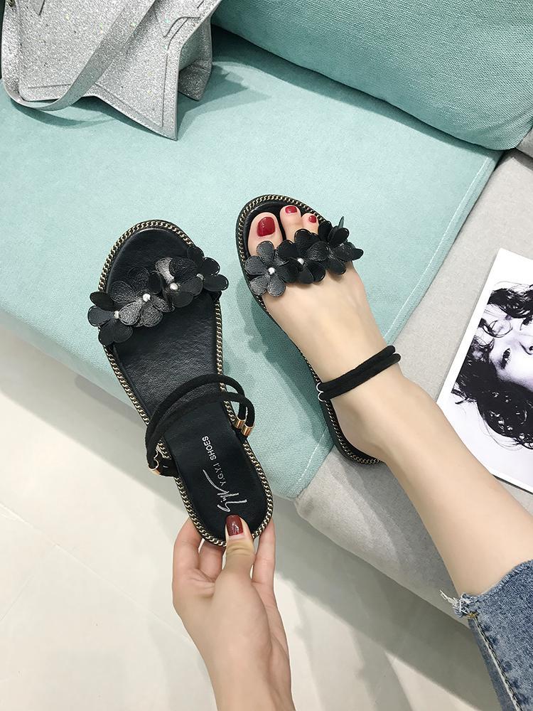 Floral Applique Ankle Strap Sandals