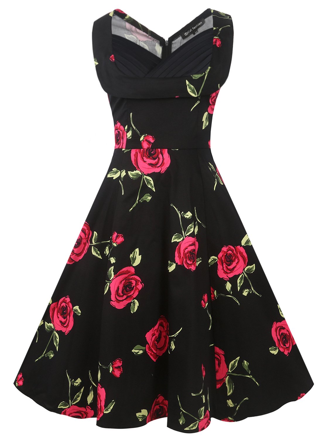 Vestido plisado floral negro retro