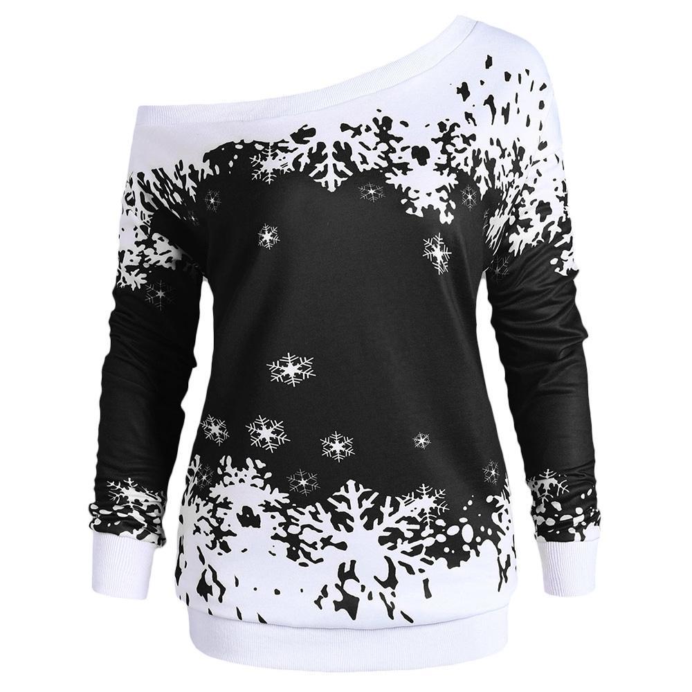 Snowflake Um ombro plus size moletom