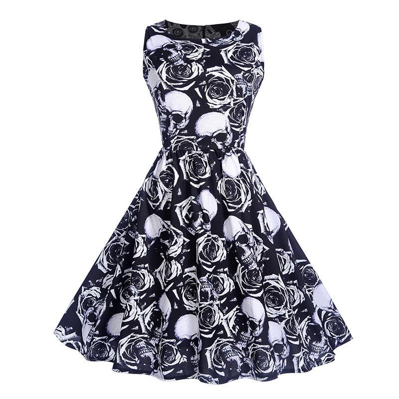 Holiday Print Pleated A Line Dress