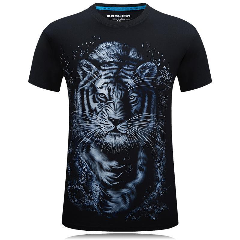 Camisa de manga curta de tigre branco