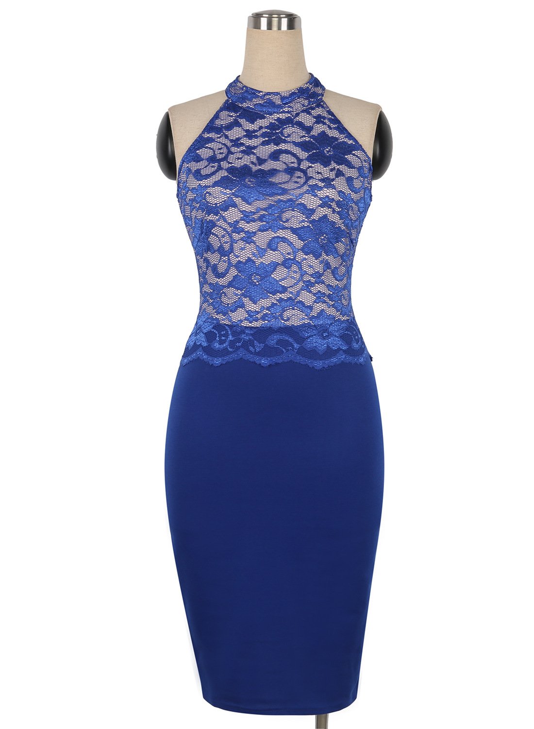 Lace Bodice Fitted Halter Dress