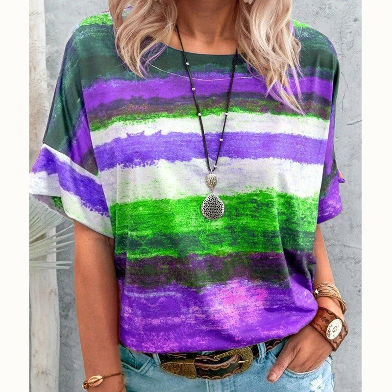 Bohemian Striped Watercolor Style Short Sleeved Tee - THEONE APPAREL