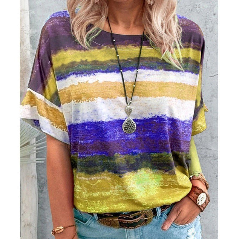 Bohemian Striped Watercolor Style Short Sleeved Tee - THEONE APPAREL