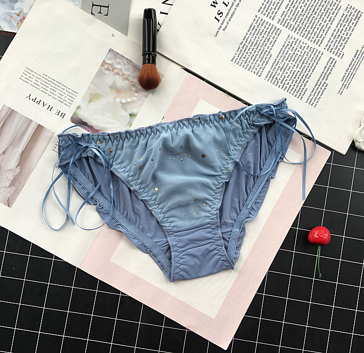 Classic Full Coverage Opaque Panties with Bow Hip Ties-Grayish Blue-Theone Apparel