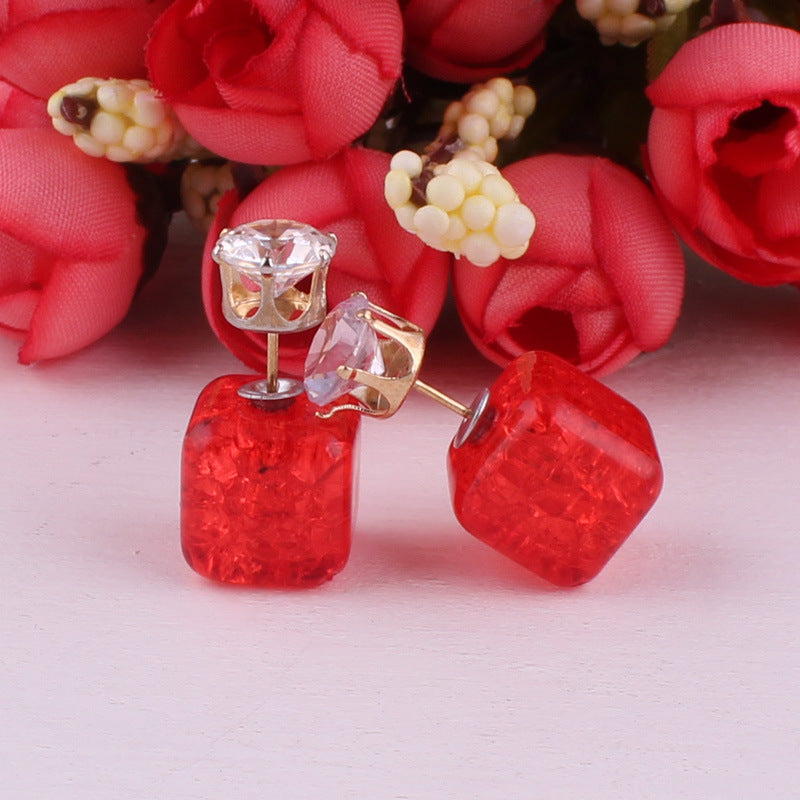 Cube Shaped Double Sided Earrings-Red-Theone Apparel