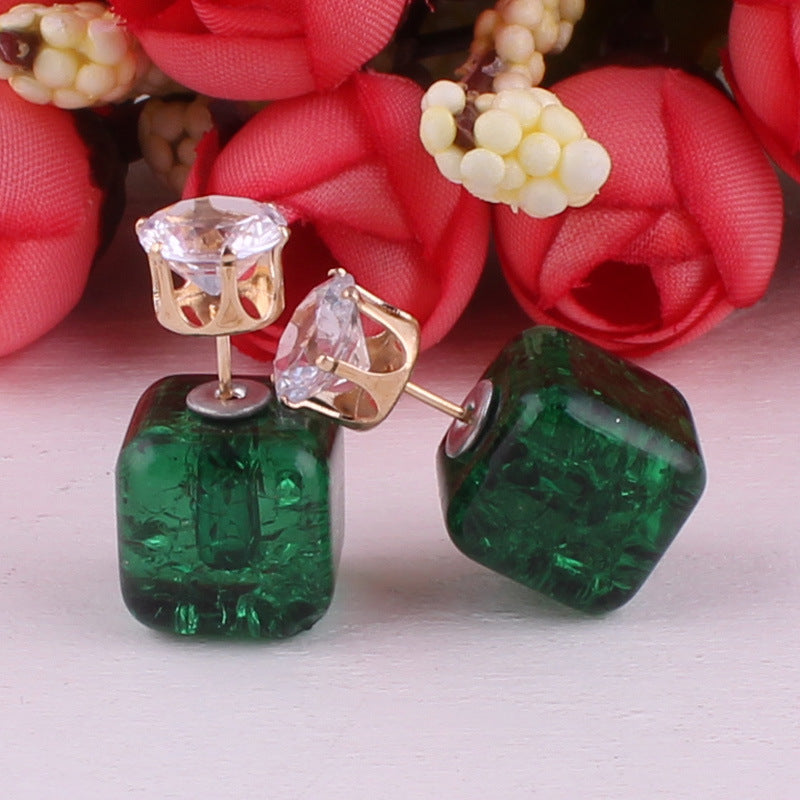 Cube Shaped Double Sided Earrings-Green-Theone Apparel