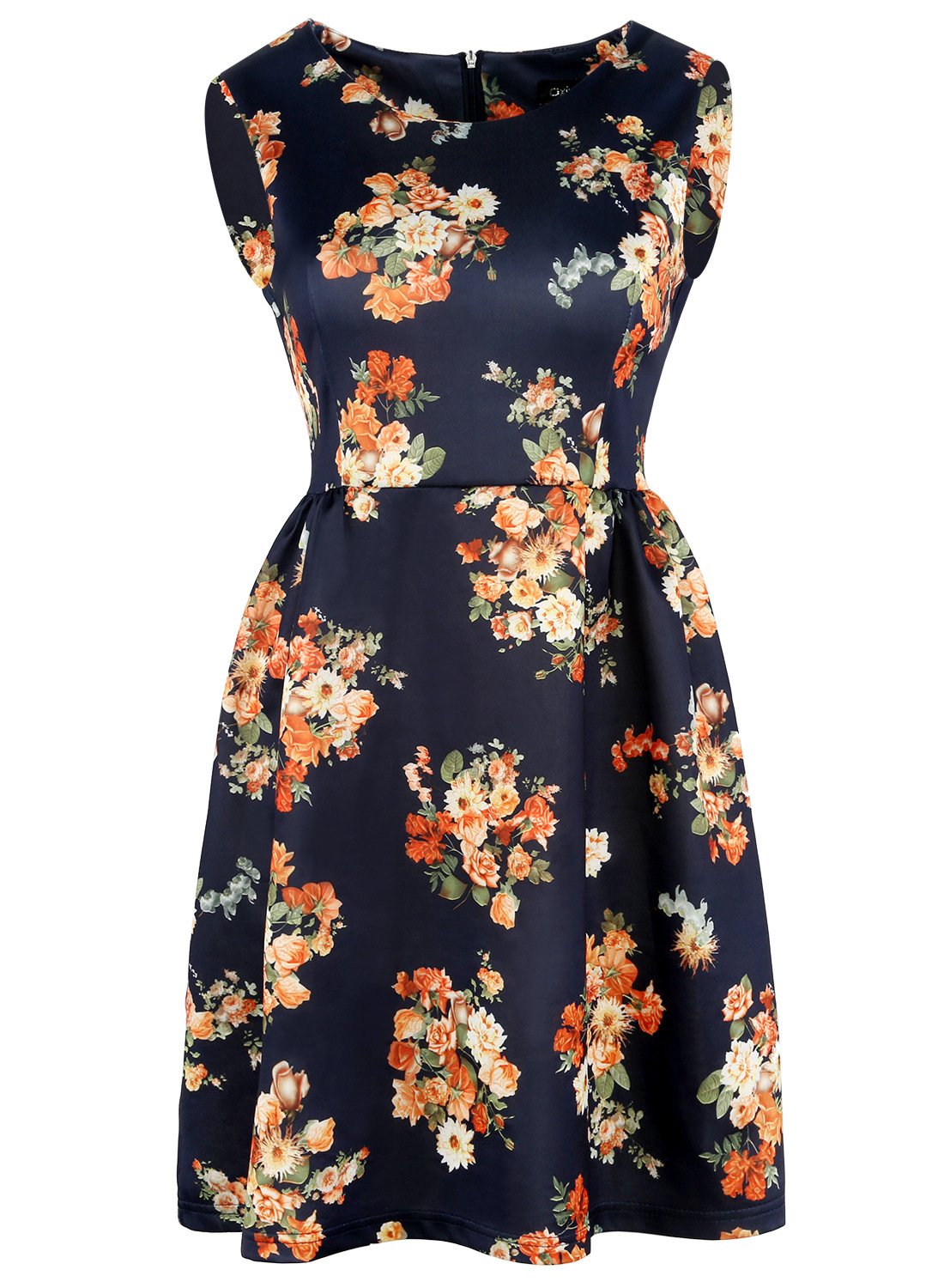 Robe A-line sans manches en satin floral