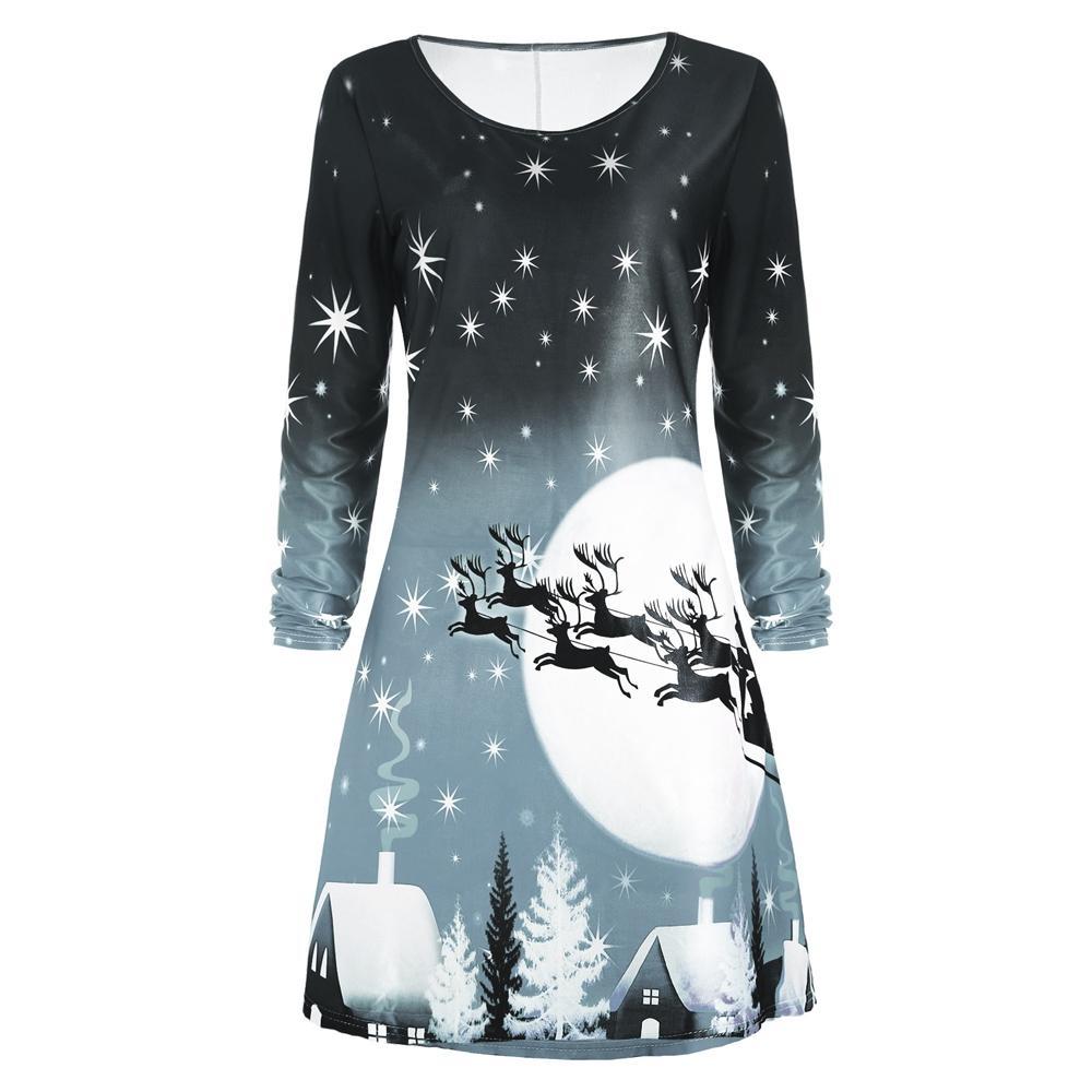 Christmas Night Long Sleeve Dress - Theone Apparel