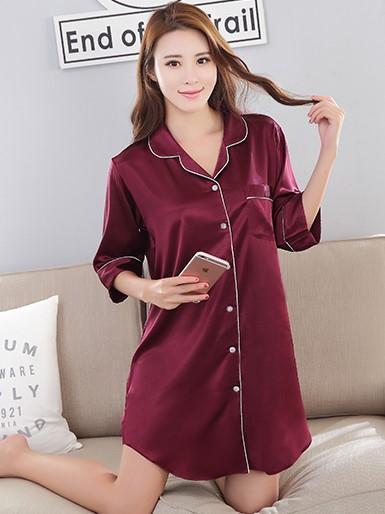 Camicia da sonno setosa con rifinitura