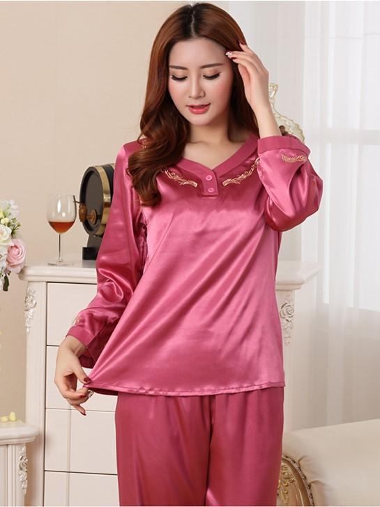 Embroidered Blouse Top Sleep Pants Set - Theone Apparel