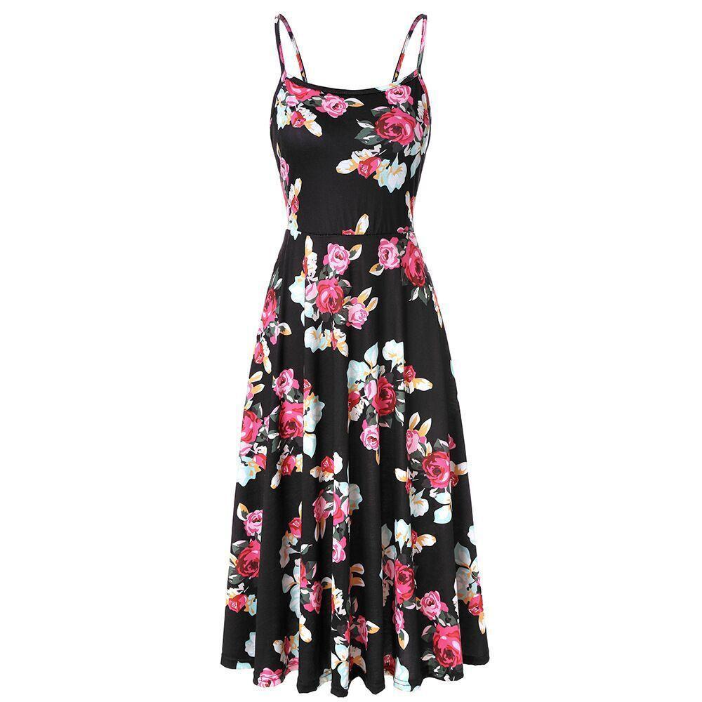 Flora Print Thin Strap Summer Dress - Theone Apparel