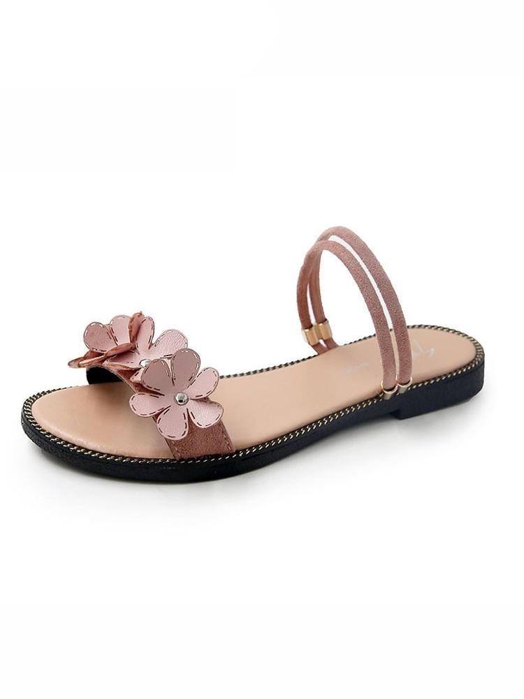 Floral Applique Ankle Strap Sandals - Theone Apparel