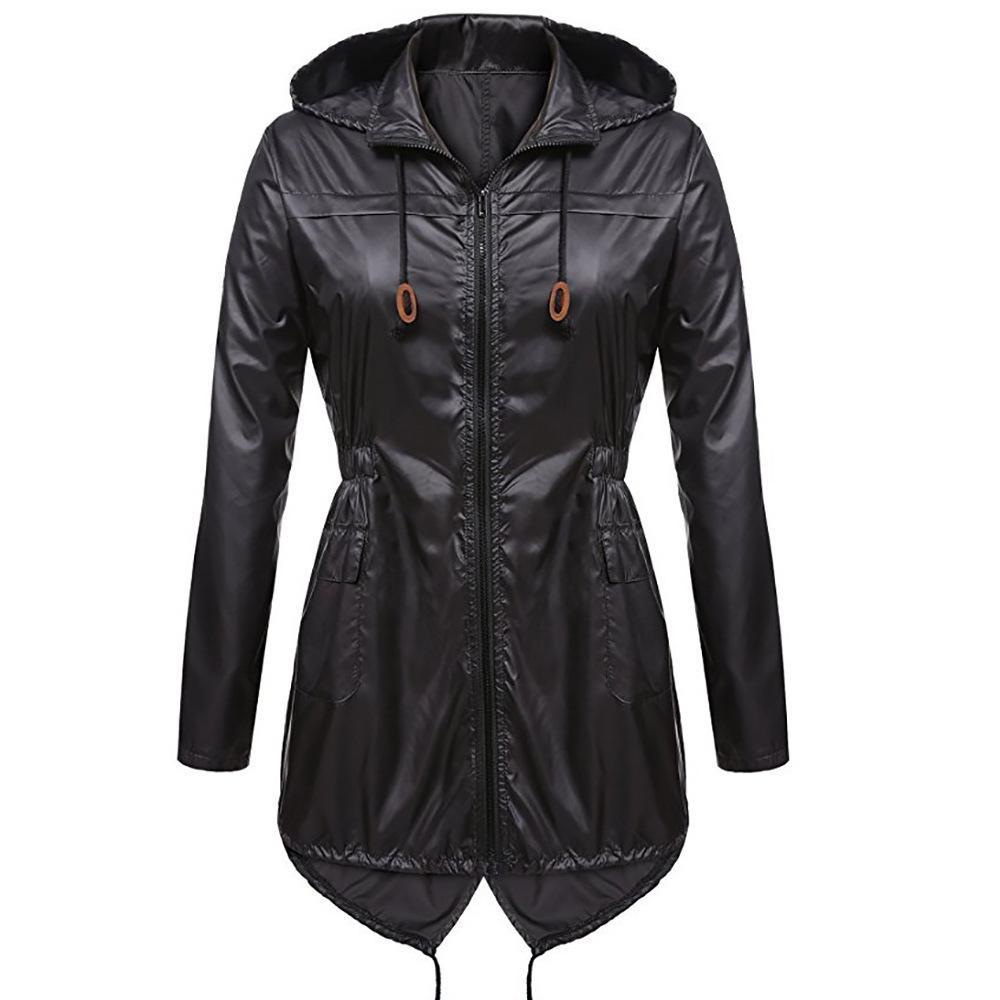 Full Zip Trench Coat Rain Jacket-Black-Theone Apparel