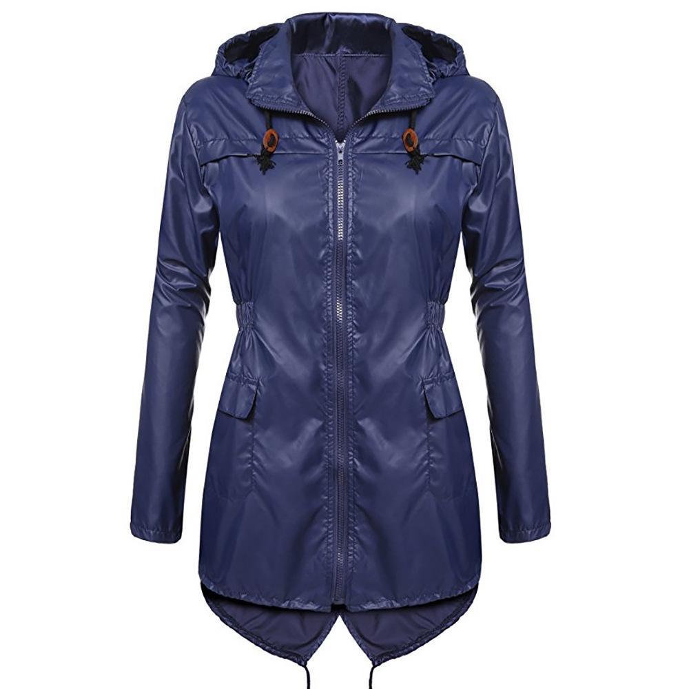 Full Zip Trench Coat Rain Jacket-Dark Blue-Theone Apparel