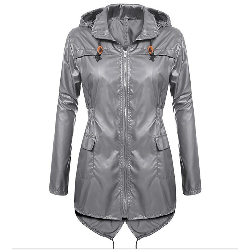 Full Zip Trench Coat Rain Jacket-Gray-Theone Apparel