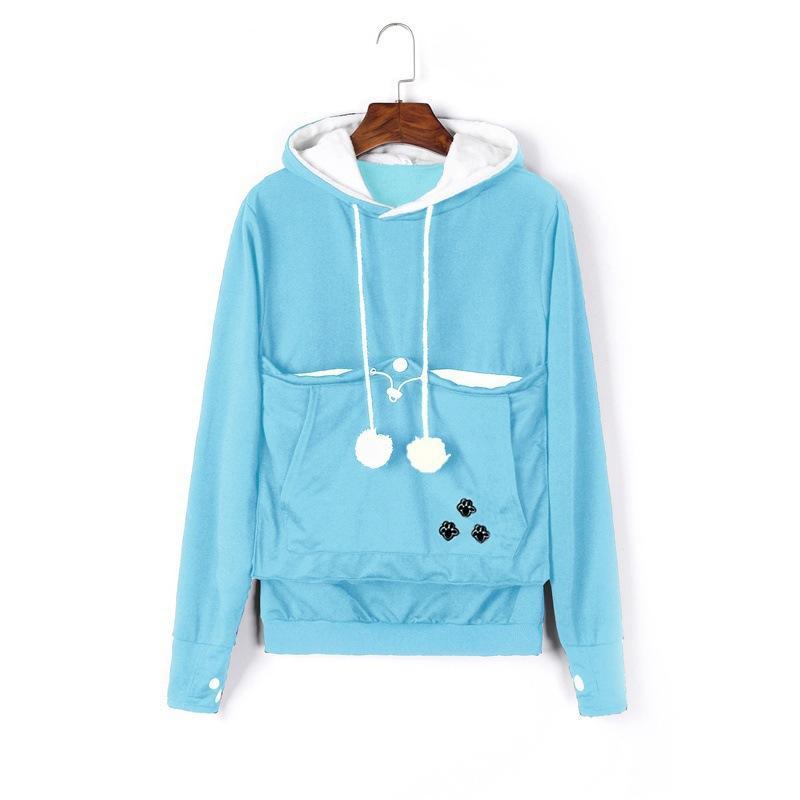 Fuzz Ball Kangaroo Pocket Sweater-Sky Blue-Theone Apparel