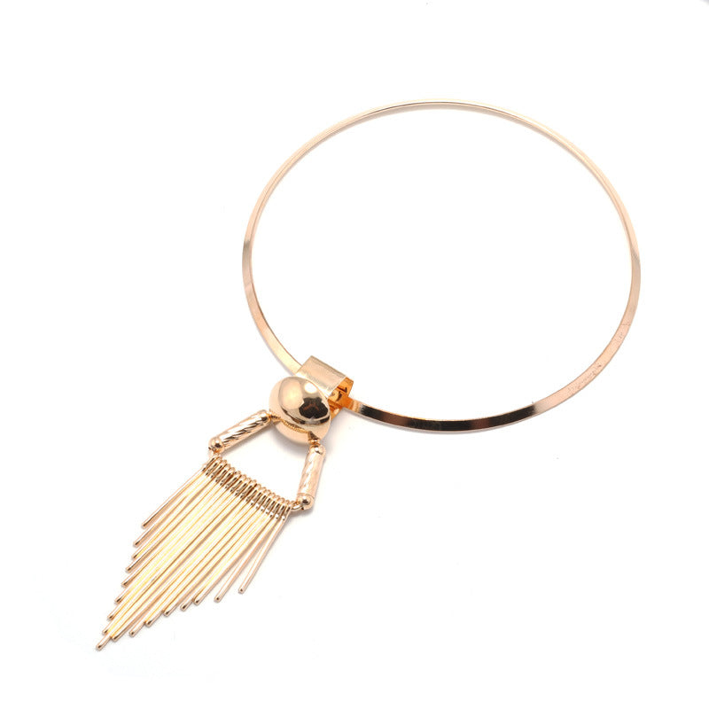 Geomatric Metallic Tassel Necklace-Gold-Theone Apparel