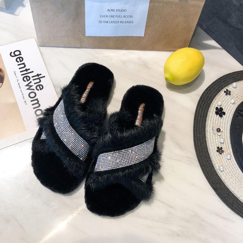 Glam Vibes Fur Lined Slippers-Black-Theone Apparel