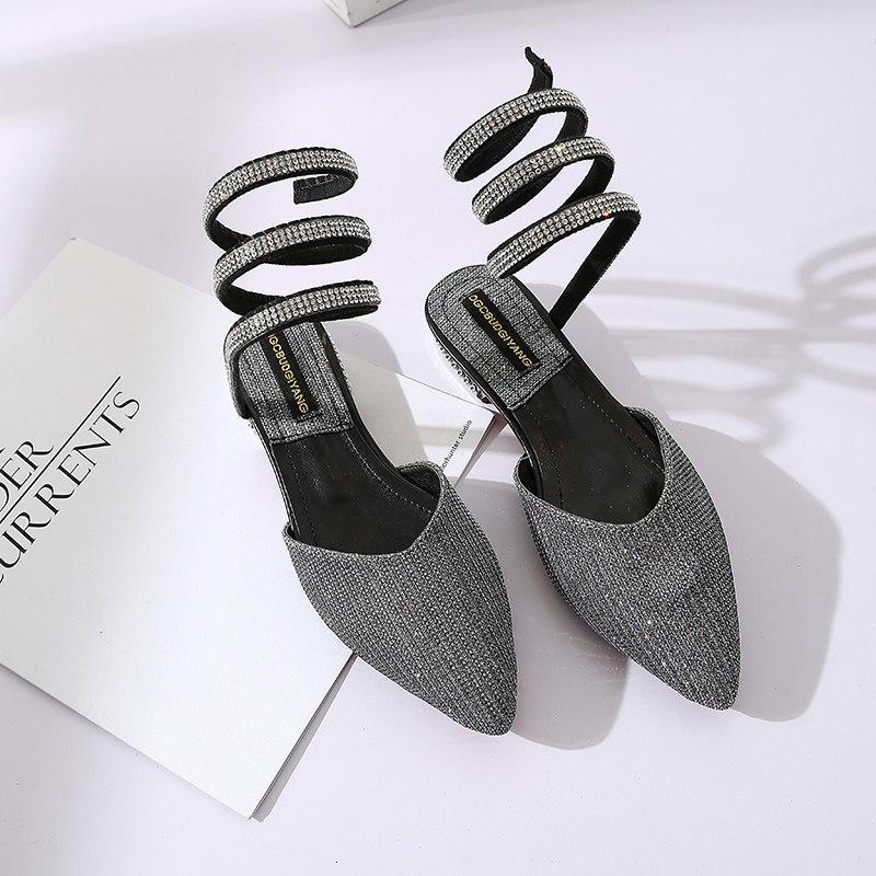 Glittery Ankle Wrap Sandal Pumps-Silver-Theone Apparel