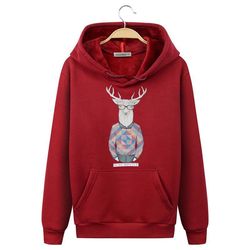 Hipster Deer with Antlers Sweater-Dark Red-Theone Apparel