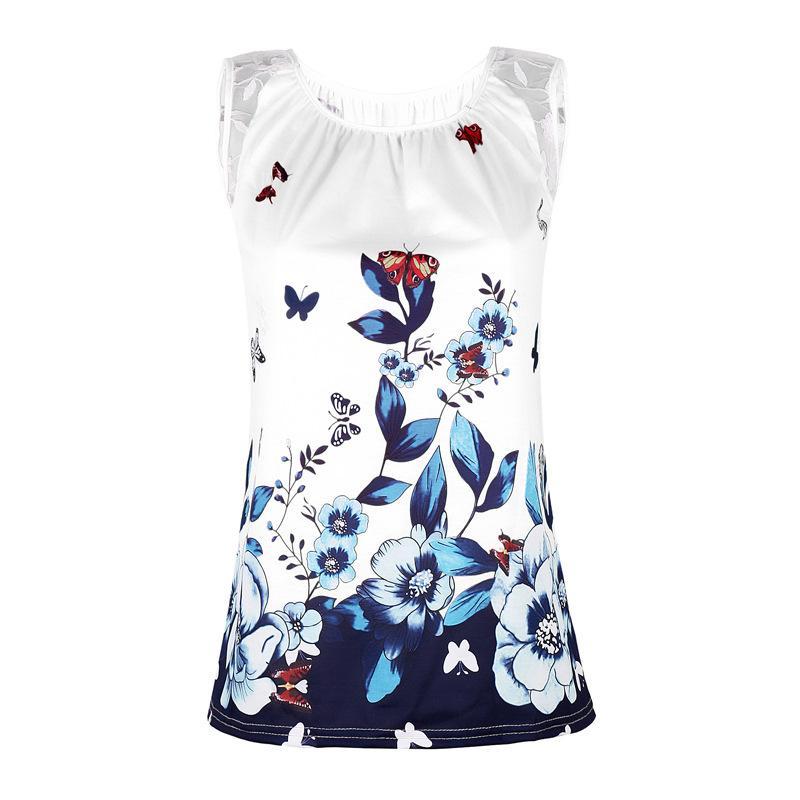 Lace Cutout Butterfly Print Top