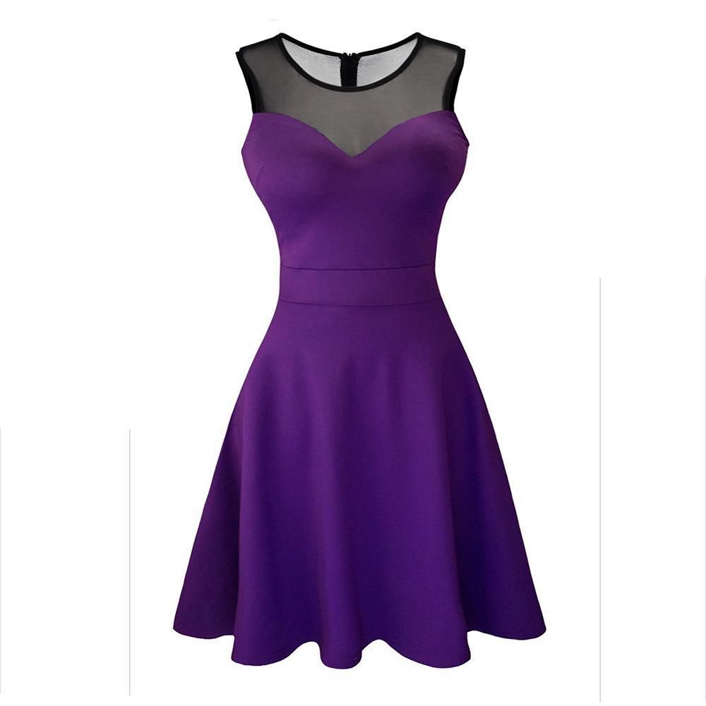 Lace Top Sweetheart Bodycon Dress-Purple with Plain Lace Top-Theone Apparel