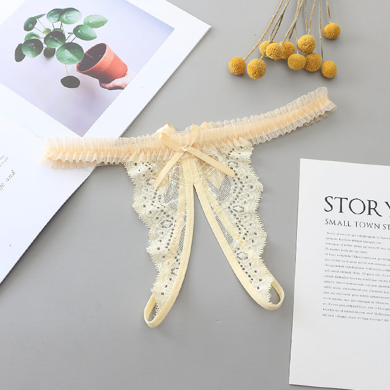 Lace and Bow Butterfly Style Cutout Thong-Nude-Theone Apparel