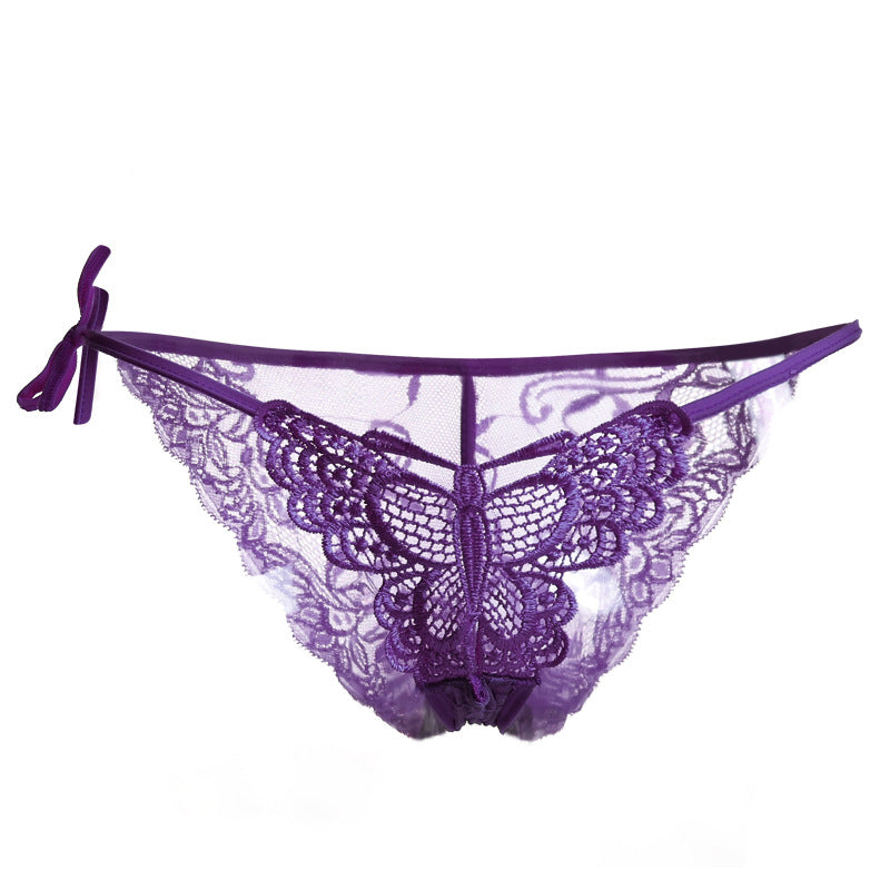 Lacy Embroidered Butterfly Tie Panty-Purple-Theone Apparel