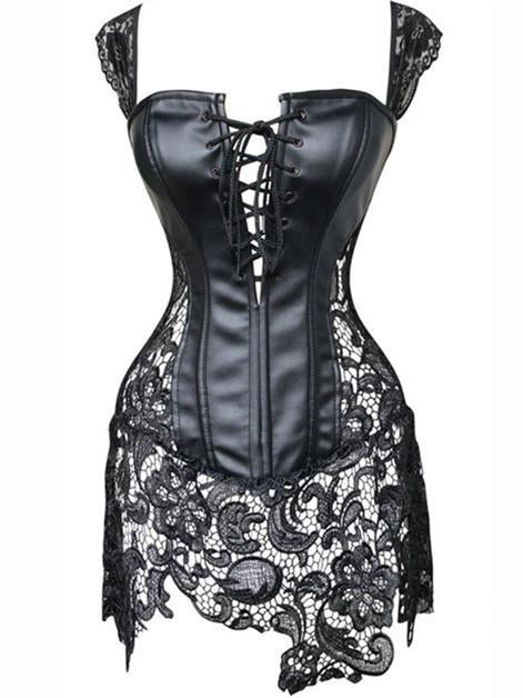 Leathery Lace Skirted Lingerie Corset - Theone Apparel