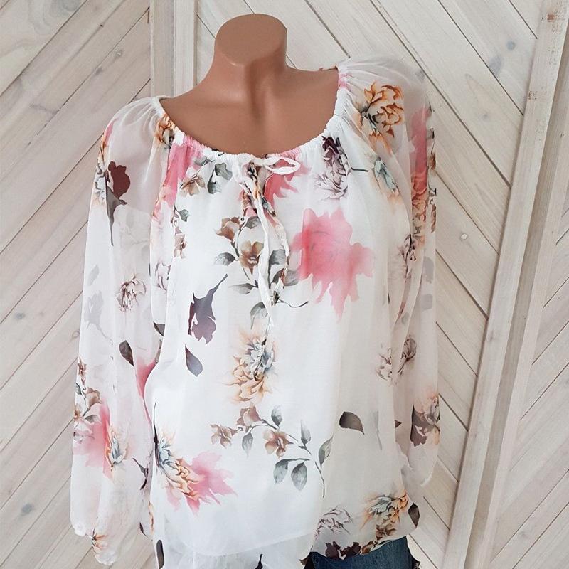 Loosely Layered Floral Peasant Blouse-White-Theone Apparel
