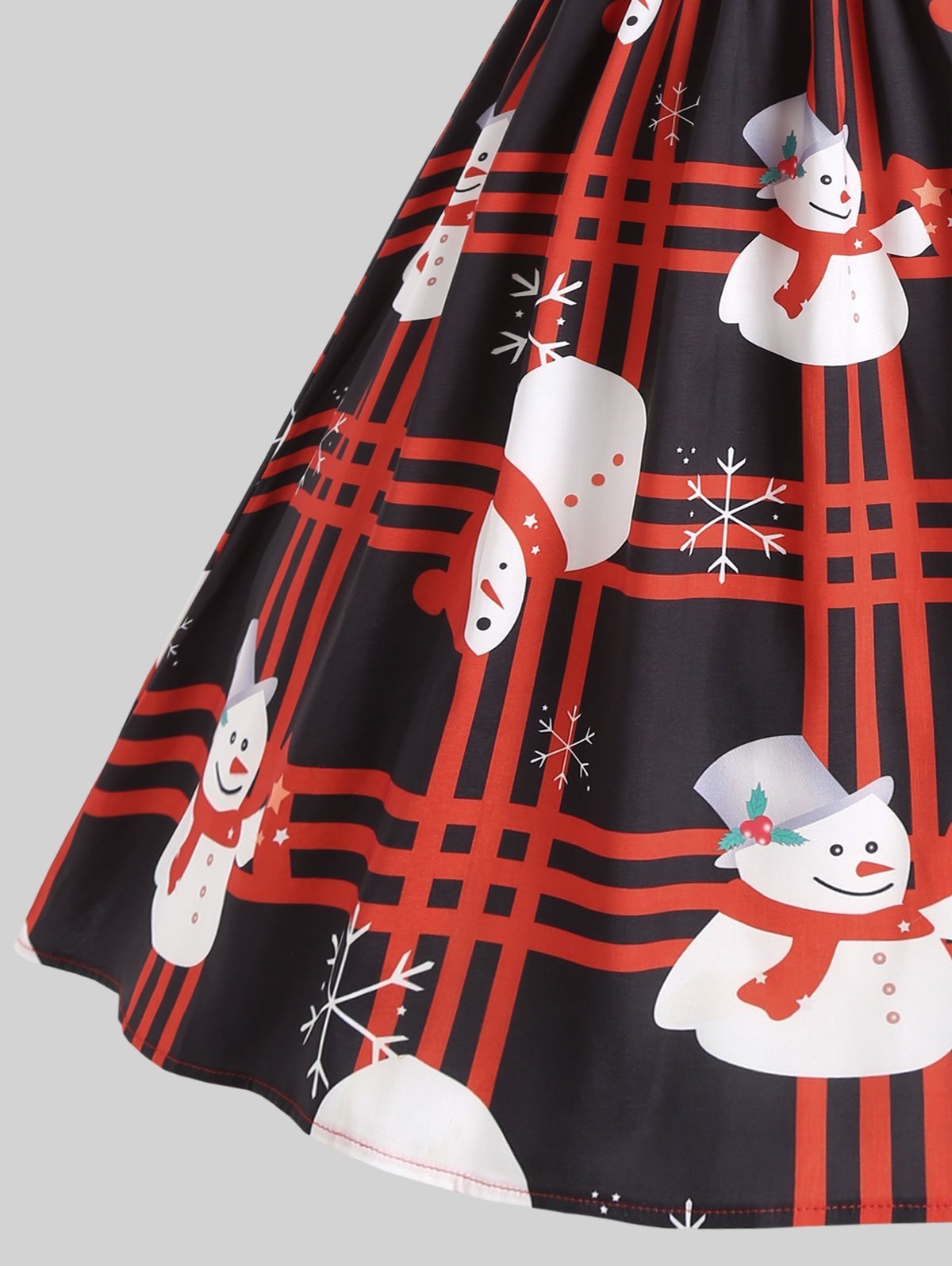 Mesh Panel Plaid Snowman Dress