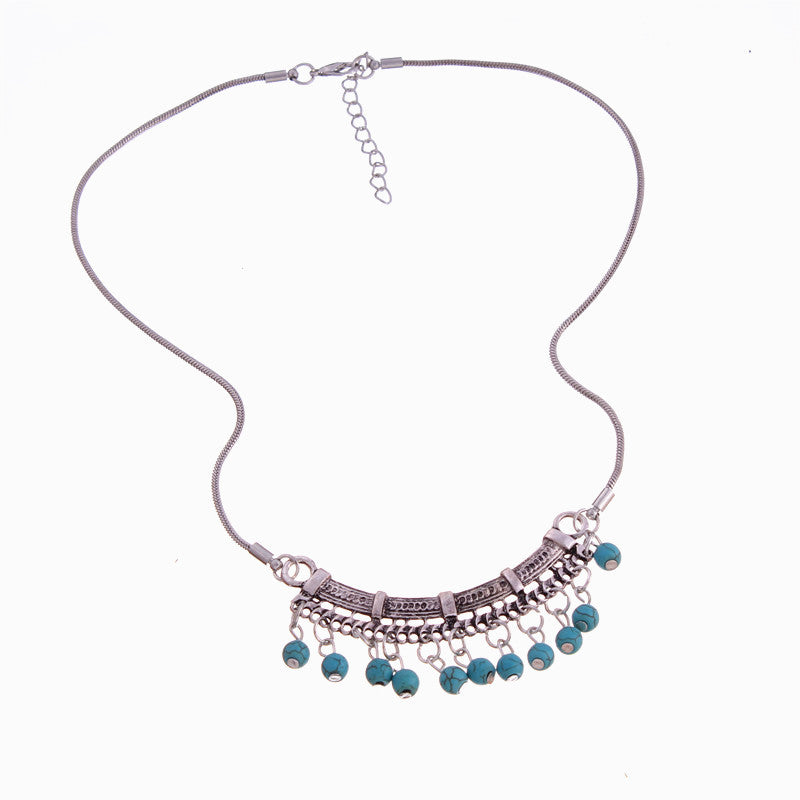 Metal and Turquoise Beaded Necklace-Blue-Theone Apparel