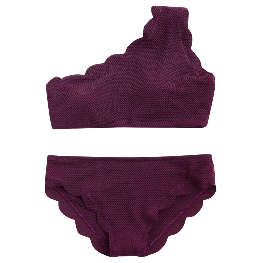 One Shoulder Ladies Scalloped Bikini Set-Purple-Theone Apparel