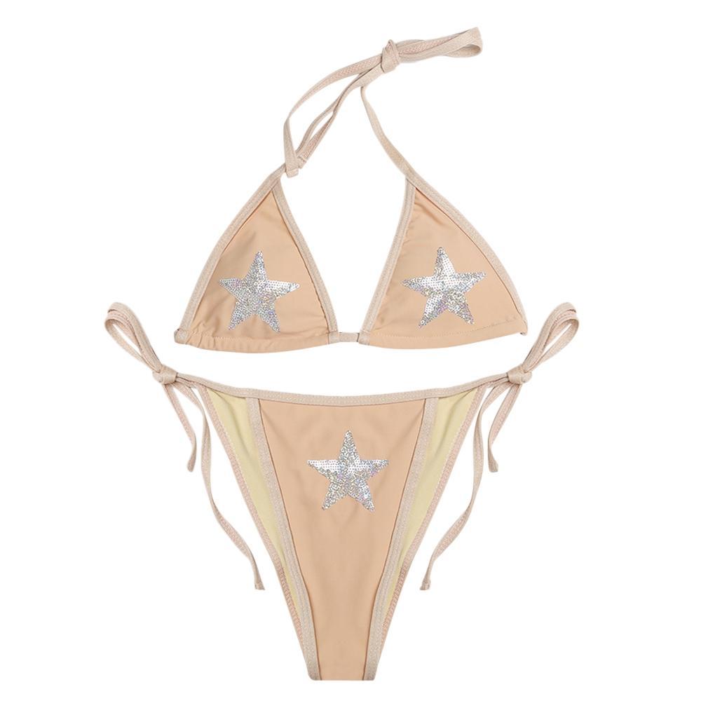 Bikini Halter Estrellas Plata