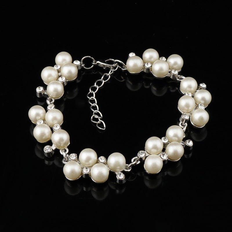 Pearl Cluster and Gold Chain Bracelet-Silver-Theone Apparel